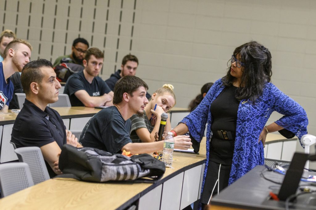 A blue banner with yellow letters on it.